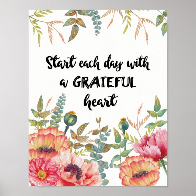 Poster Commencez chaque journée avec un coeur gracieux (Devant)