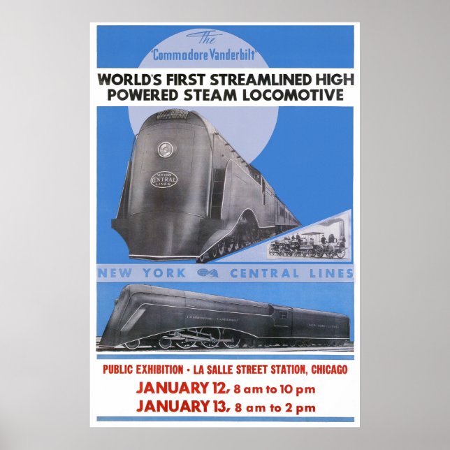 Poster Commodore NYC Vanderbilt Locomotive (Devant)
