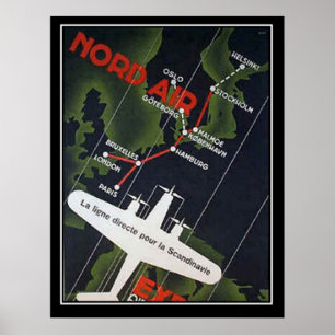 Poster Compagnie aérienne directe pour la Scandinavie imp