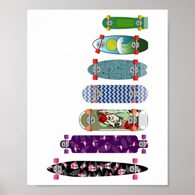 Poster Comparaison des tailles de skateboard (Devant)