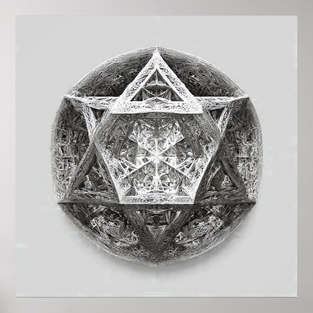 Poster Complex Geometric Line Art: Icosahedron Infinity (Devant)