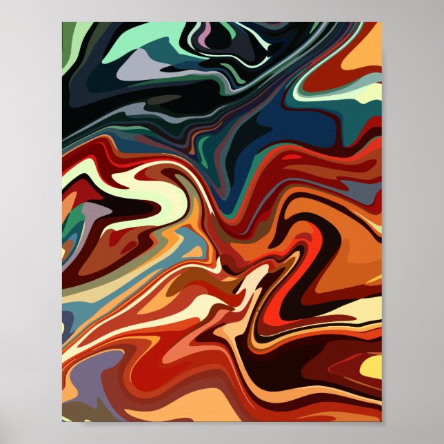 Poster Composition Abstraite avec Contrastes Chauds et Fr (Devant)