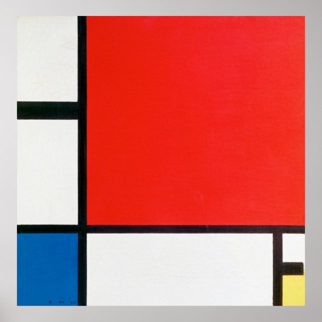 Poster Composition de Mondrian avec rouge, bleu et jaune (Devant)
