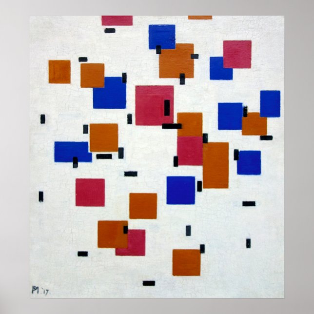 Poster Composition de Mondrian en couleur A (Devant)