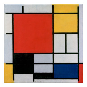 Poster Composition de Piet Mondrian Rouge Jaune Bleu Impr