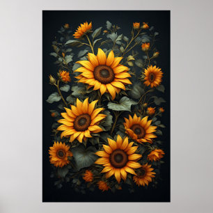 Poster Composition Florale de Tournesols d'Automne