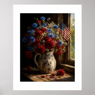 Poster Composition florale patriotique dans un vieux pich