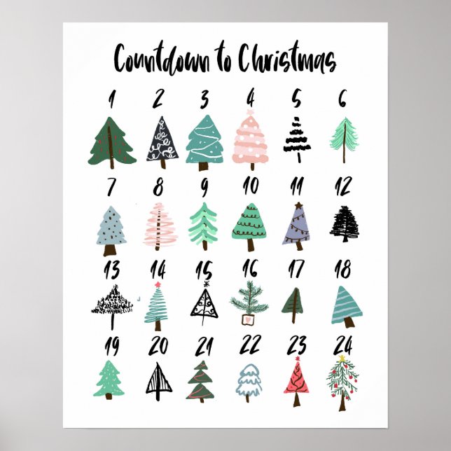 Poster Compte à rebours du calendrier de l'avent de Noël  (Devant)