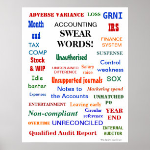 Poster COMPTE MOTS ESSENTIELS Bureau des finances Humour