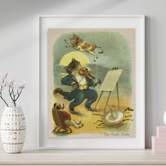 Poster Comptine Ancienne Hey Diddle Diddle Restaurée (Créateur téléchargé)