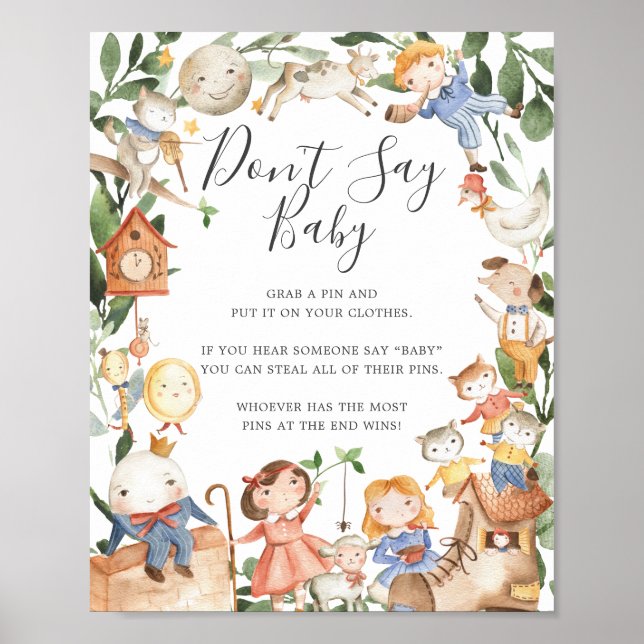 Poster Comptines Baby Shower Ne dites pas Baby Signe (Devant)