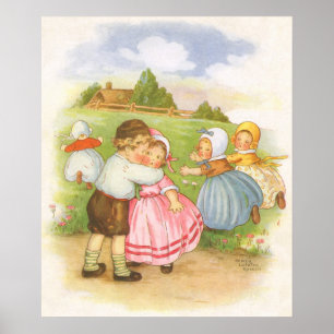 Poster Comptines de Mère l'Oie Georgie Porgie vintage