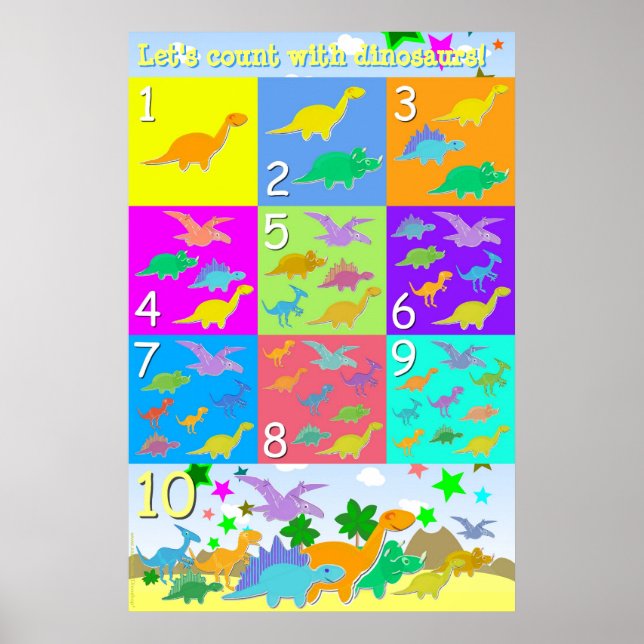 Poster Comptons avec les dinosaures Les nombres 1 - 10 à  (Devant)