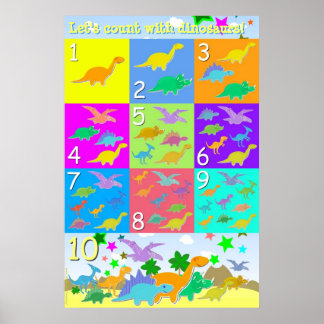 Poster Comptons avec les dinosaures Nombres 1 - 10 à comp