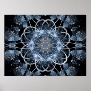 Poster Computer fractal illustration of gray blue winter 