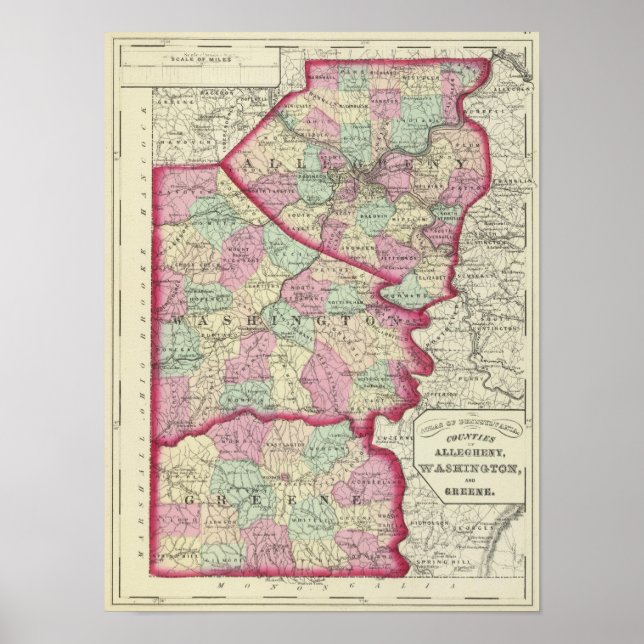 Poster Comtés d'Allegheny, Washington, Greene (Devant)