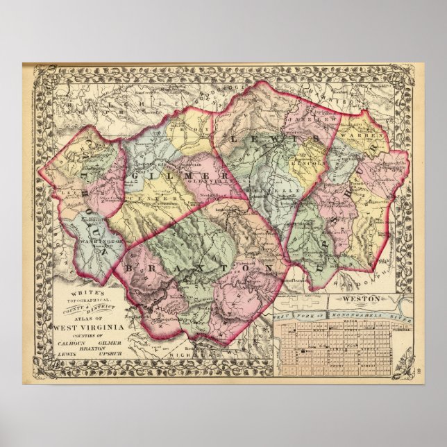 Poster Comtés de Calhoun, Gilmer, Braxton, Lewis, Upshur (Devant)