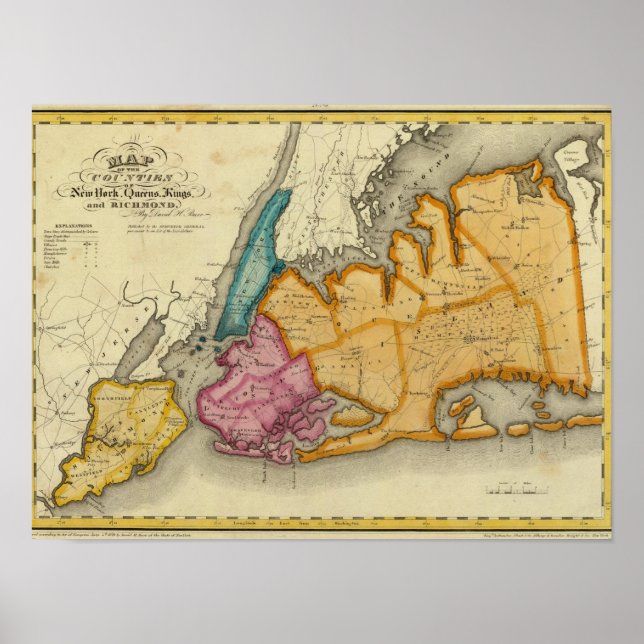 Poster Comtés de New York, Queens, Kings, Richmond (Devant)