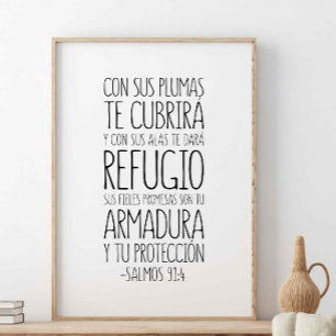 Poster Con Sus Plumas Te Cubrirá, Salmos 91:4