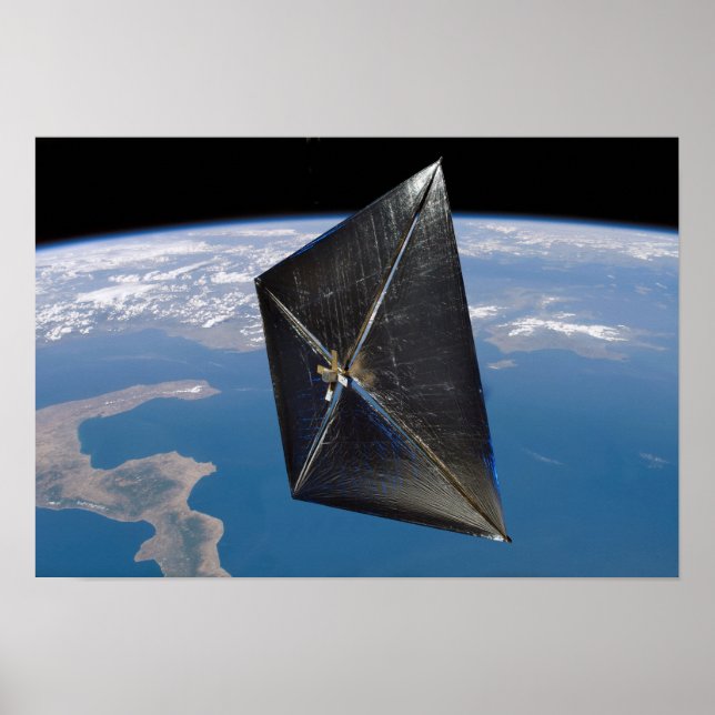 Poster Concept artistique de NanoSail-D dans l'espace (Devant)