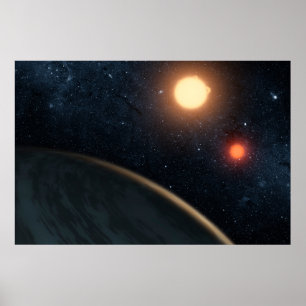 Poster Concept de l'artiste illustrant Kepler-16b.