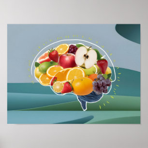 Poster Concept de vie saine : Cerveau aux fruits Illustra