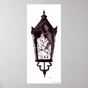 Poster Concept surréaliste de gekko de Santorini noir et
