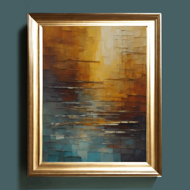 Poster Conception abstraite moderne tons or et bleu II (Créateur téléchargé)