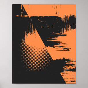 Poster Conception Abstraite Texturée en Noir et Orange