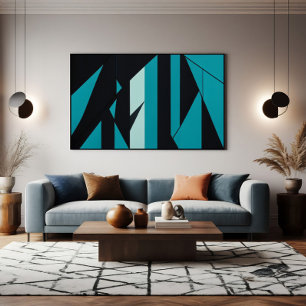 Poster Conception Abstraite Turquoise Noir