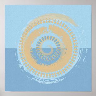 Poster Conception circulaire Abstraite en bleu et en brin