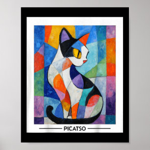 Poster Conception d'art de chat cubiste abstrait -- Pi co