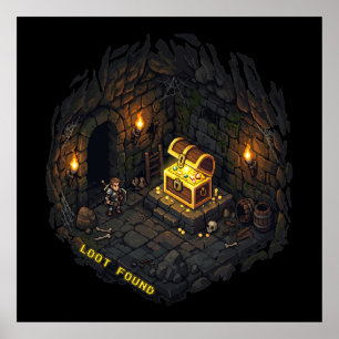 Poster Conception d'art pixel de donjon fantastique avec 