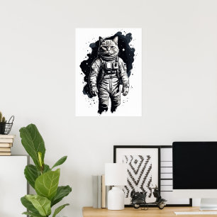 Poster Conception d'astronaute de chat à encre noire