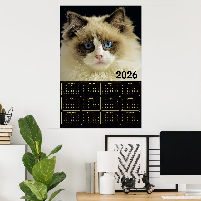 Poster Conception de calendrier mural 2026 pour chat des  (Bureau à domicile)