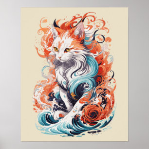 Poster Conception de chat mignon dans le style néo-tradit