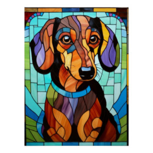 Poster Conception de chien de style vitrail de teckel