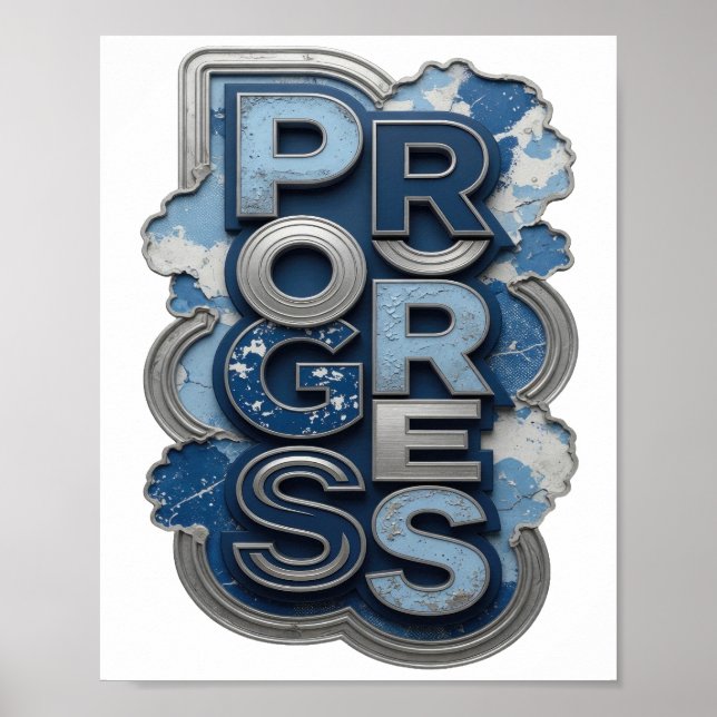 Poster Conception de citation PROGRÈS argentée iconique (Devant)