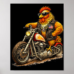 Poster Conception de coq de motard drôle moto de poulet c