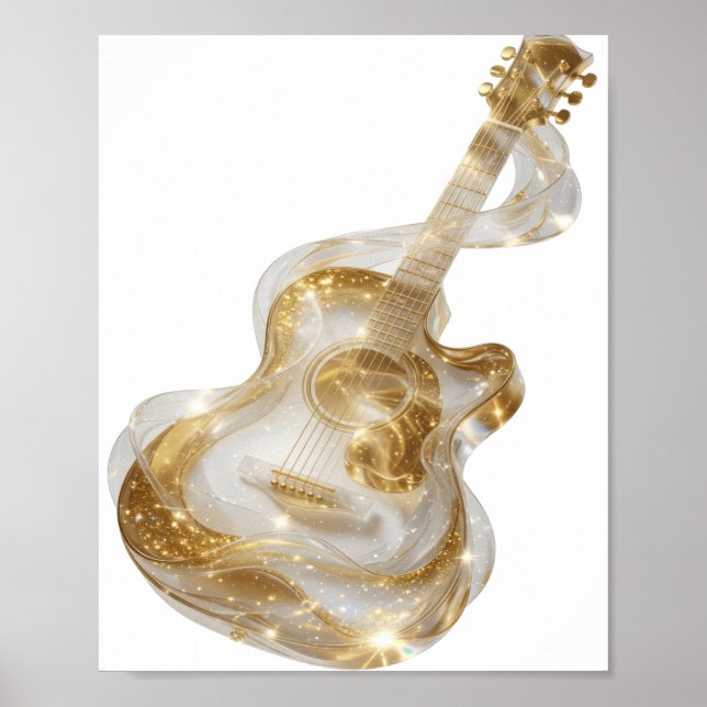 Poster Conception de déclaration de guitare dorée argenté (Devant)