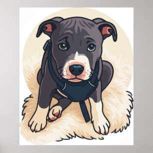 Poster Conception de dessin animé de chiot Pitbull mignon