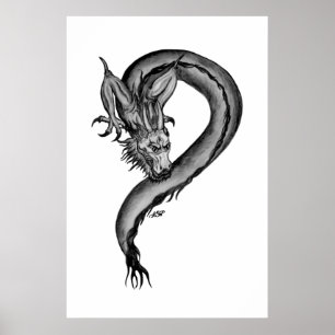 Poster Conception de dragon noir et blanc