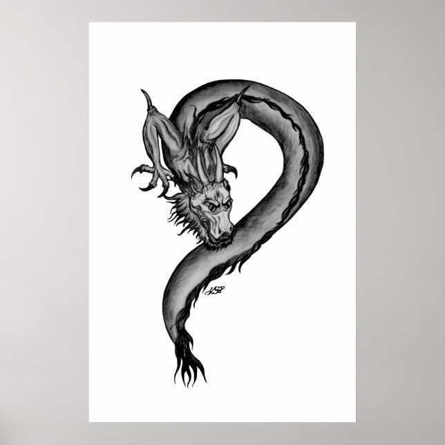 Poster Conception de dragon noir et blanc (Devant)
