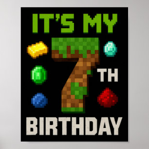 Poster Conception de fête pour enfants de 7 ans pixelisée
