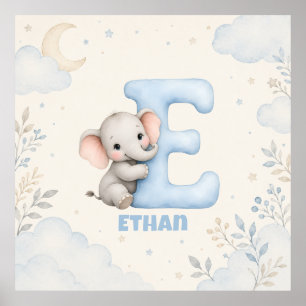Poster Conception de lettre E d'éléphant de bébé personna