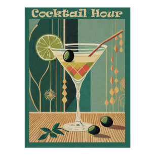 Poster Conception de l'heure de cocktail du milieu du siè