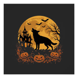 Poster Conception de lune de Halloween de berger allemand