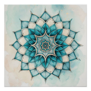 Poster Conception de Mandala Bleu Clair