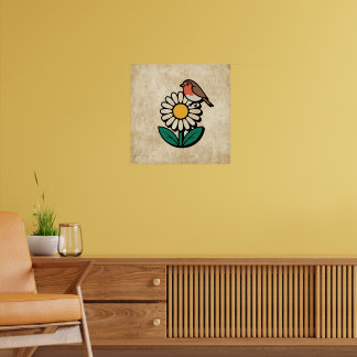 Poster Conception de marguerite et d'oiseaux