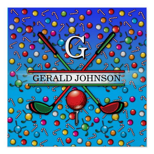 Poster Conception de monogramme de golf de Noël (Devant)